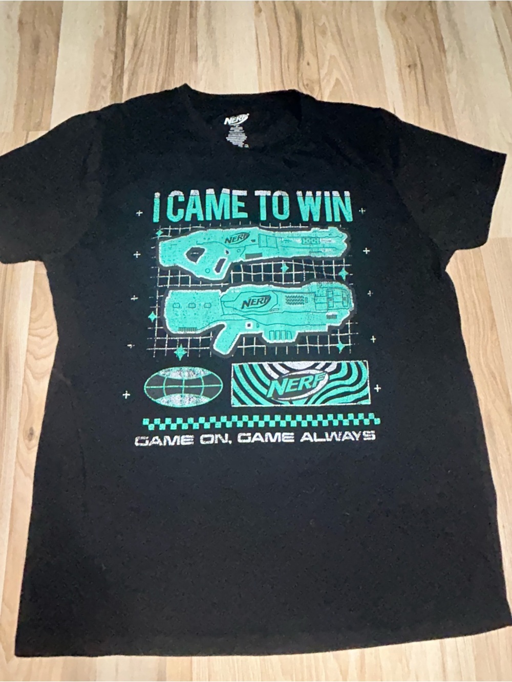 Nerf Black Tee with Teal Game Graphics